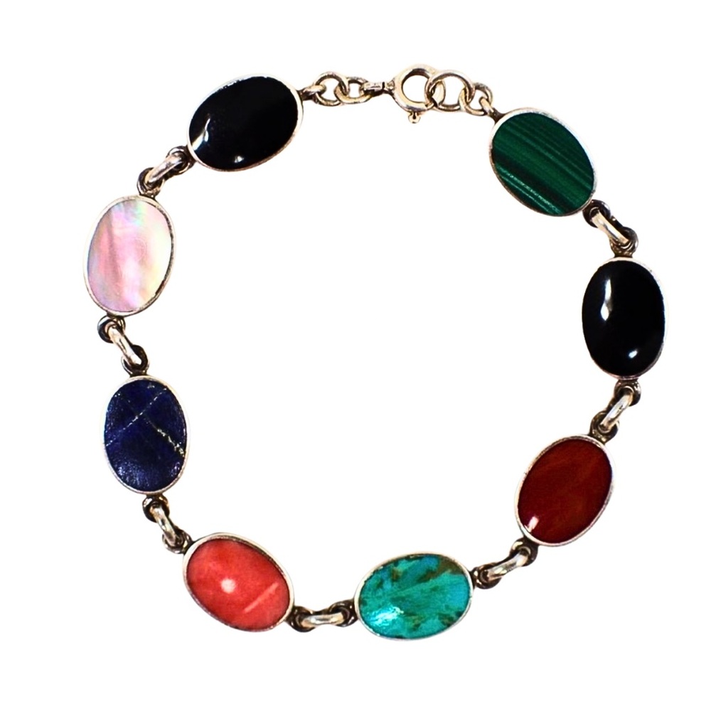 Genuine Solid Sterling Silver Multi-Stone Bracele… - image 1